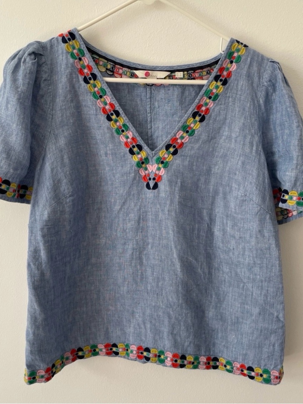 BODEN Heidi Embroidered Linen Top Us Size 12 - Picture 2 of 7
